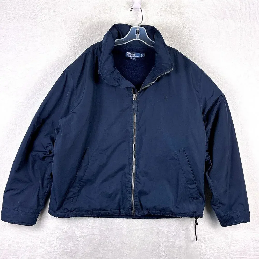 VTG Polo Ralph Lauren Jacket Men XXL Navy Pony Fleece Lined Stowaway Hood 90s
